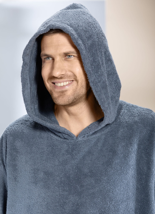 Bademäntel - Poncho mit Kängurutasche, in Größe 002 bis 3 (60-64), in Farbe RAUCHBLAU Ansicht 2