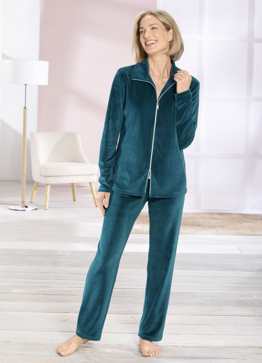 Freizeitanzüge - Hausanzug mit 2-Wege-Zipper, in Größe 018 bis 052, in Farbe PETROL Ansicht 1