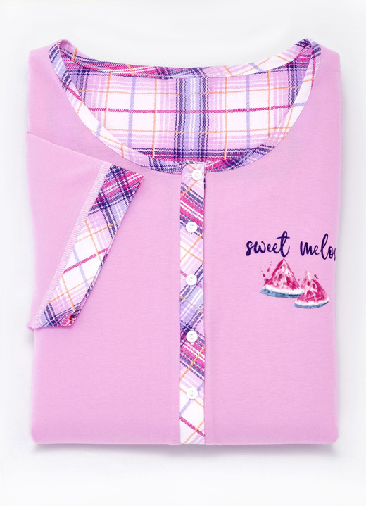 Kurzarm - Zweierpack Nachthemden aus nachhaltigem Baumwollanbau mit Knopfleiste Ansicht 9 Kurzarm - Zweierpack Nachthemden aus nachhaltigem Baumwollanbau mit Knopfleiste, in Größe 036 bis 060, in Farbe 1X MINT, 1X BLAU Ansicht 9