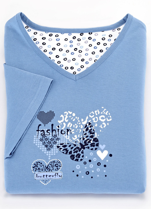 Kurzarm - Zweierpack Nachthemden, kürzer geschnitten aus Baumwolle Ansicht 2 Kurzarm - Zweierpack Nachthemden, kürzer geschnitten aus Baumwolle, in Größe 036 bis 056, in Farbe 1X TAUBENBLAU, 1X PINK Ansicht 2