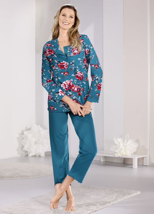 Schlafanzüge & Shortys - Zweierpack Schlafanzüge mit gebogten Abschlüssen  Ansicht 5 Schlafanzüge & Shortys - Zweierpack Schlafanzüge mit gebogten Abschlüssen , in Größe 036 bis 056, in Farbe 1X SAFRAN-BUNT, 1X PETROL-BUNT Ansicht 5