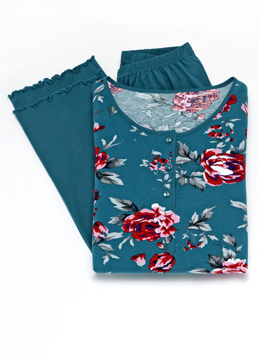 Schlafanzüge & Shortys - Zweierpack Schlafanzüge mit gebogten Abschlüssen  Ansicht 6 Schlafanzüge & Shortys - Zweierpack Schlafanzüge mit gebogten Abschlüssen , in Größe 036 bis 056, in Farbe 1X SAFRAN-BUNT, 1X PETROL-BUNT Ansicht 6