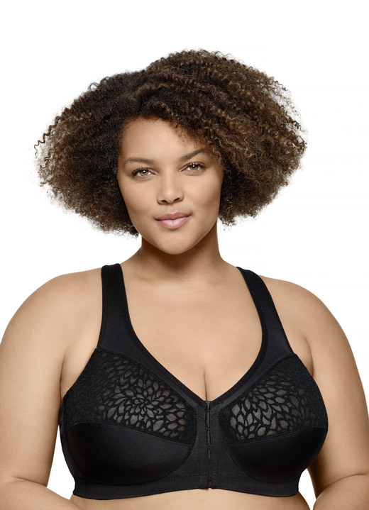 Soft-BH - Glamorise Stütz-BH mit praktischem Vorderverschluss, in Größe 090 bis 120, in Cup H, in Farbe SCHWARZ Ansicht 1