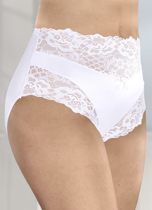 Slips - Laurina Viererpack Slips mit hübscher Elastikspitze, in Größe 036 bis 050, in Farbe WEISS Ansicht 1