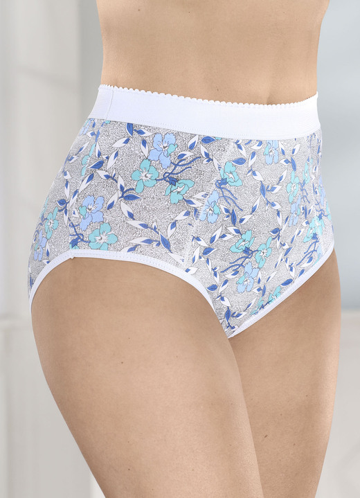 Damenmode - Fünferpack Formslips mit verstärkter Bauchpartie, in Größe 038 bis 054, in Farbe WEISS-BLAU-BUNT Ansicht 1