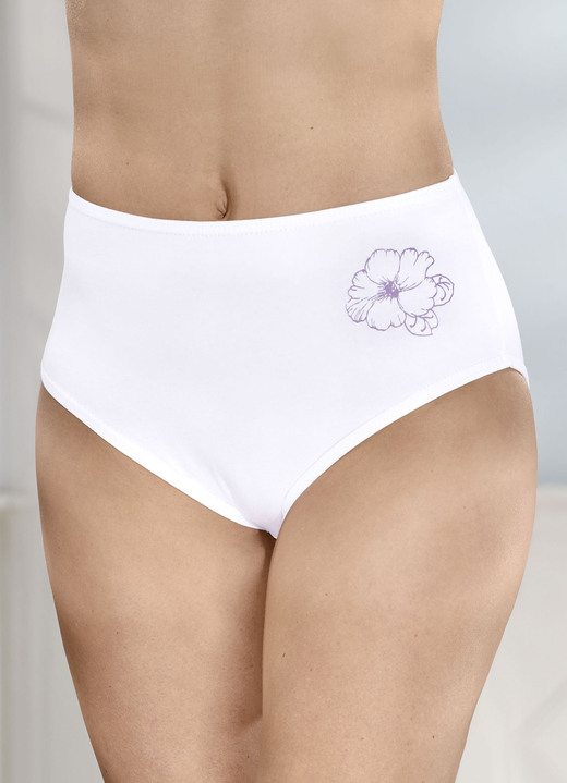 Slips - Sechserpack Slips mit Gummizug im Bund Ansicht 5 Slips - Sechserpack Slips mit Gummizug im Bund, in Größe 038 bis 056, in Farbe 2X WEISS-FLIEDER-LILA BEDRUCKT, 2X WEISS, 2X FLIED Ansicht 5