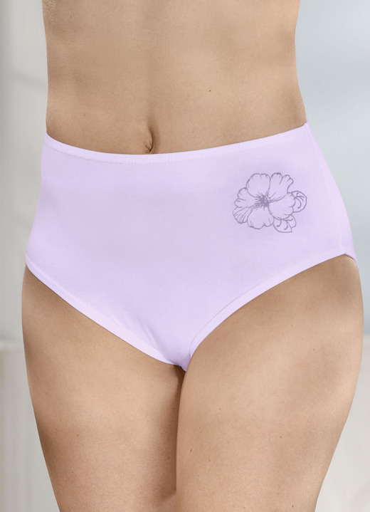 Slips - Sechserpack Slips mit Gummizug im Bund Ansicht 3 Slips - Sechserpack Slips mit Gummizug im Bund, in Größe 038 bis 056, in Farbe 2X WEISS-FLIEDER-LILA BEDRUCKT, 2X WEISS, 2X FLIED Ansicht 3