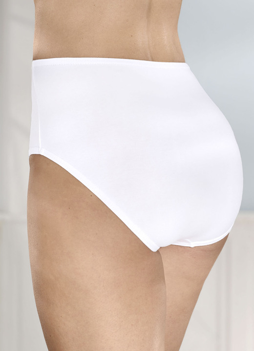 Slips - Sechserpack Slips mit Gummizug im Bund Ansicht 6 Slips - Sechserpack Slips mit Gummizug im Bund, in Größe 038 bis 056, in Farbe 2X WEISS-FLIEDER-LILA BEDRUCKT, 2X WEISS, 2X FLIED Ansicht 6