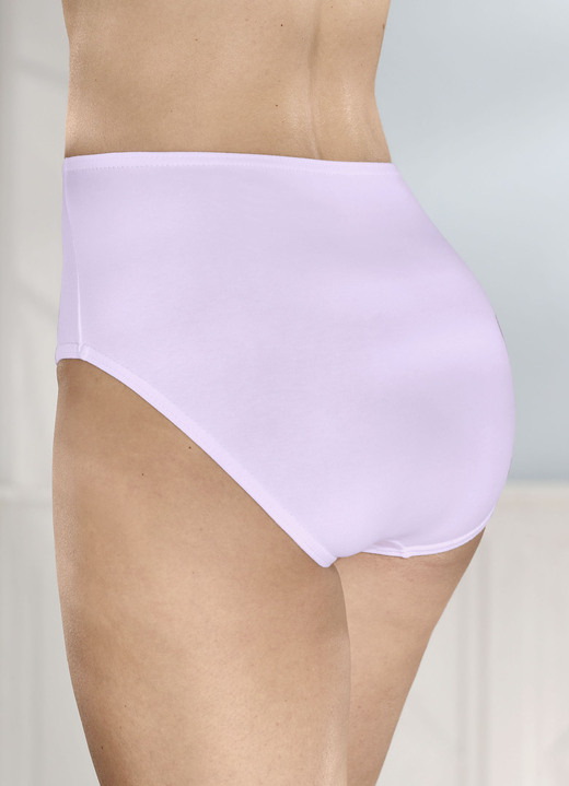 Slips - Sechserpack Slips mit Gummizug im Bund Ansicht 4 Slips - Sechserpack Slips mit Gummizug im Bund, in Größe 038 bis 056, in Farbe 2X WEISS-FLIEDER-LILA BEDRUCKT, 2X WEISS, 2X FLIED Ansicht 4