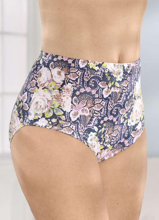Slips - Fünferpack Slips mit buntem Druckdessin, in Größe 038 bis 056, in Farbe JEANSBLAU-ROSÉ-BUNT Ansicht 1
