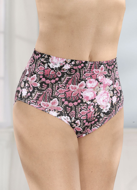 Wäsche - Fünferpack Slips mit buntem Druckdessin, in Größe 038 bis 056, in Farbe SCHWARZ-PINK-BUNT Ansicht 1