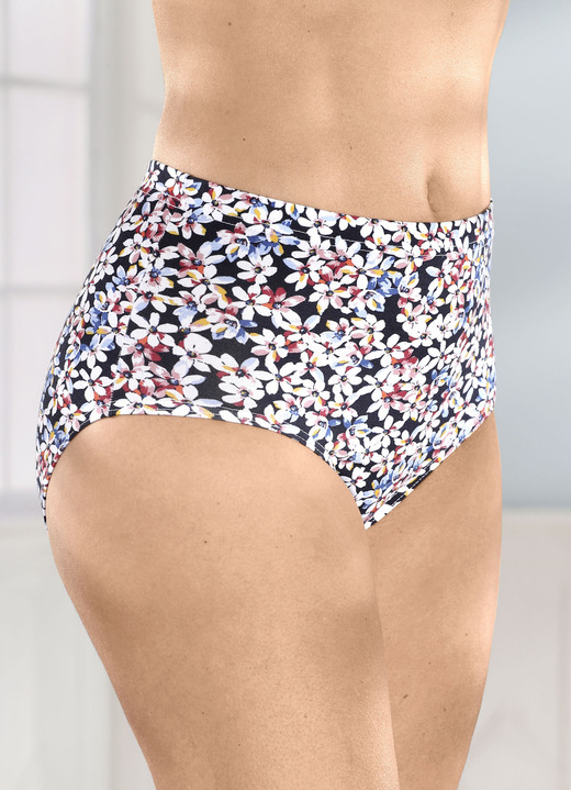 Slips - Viererpack Slips mit farbbrillantem Blümchendessin, in Größe 038 bis 054, in Farbe MARINE-WEISS-BUNT Ansicht 1