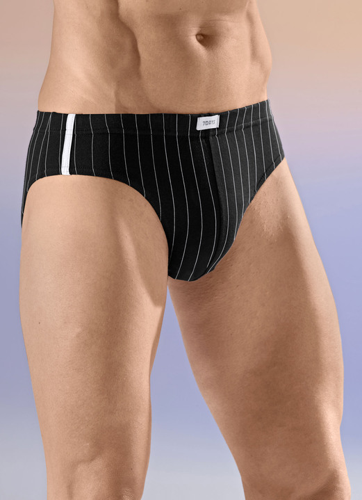 Slips & Unterhosen - Viererpack Slips mit Streifendessin, in Größe 3XL bis XXL, in Farbe 1X MARINE, 1X JEANSBLAU, 1X BORDEAUX, 1X SCHWARZ Ansicht 2