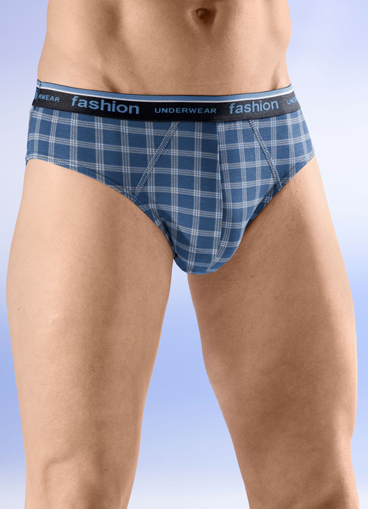 Slips & Unterhosen - Viererpack Slips mit Karodessin, in Größe 004 bis 010, in Farbe 2X BLAU-TÜRKIS, 2X BLAU-GRAU Ansicht 2