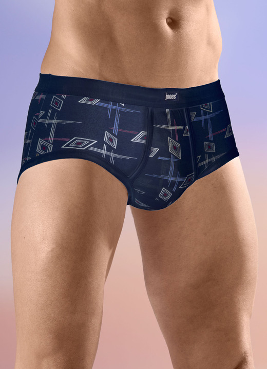 Slips & Unterhosen - Fünferpack Slips mit Alloverdessin, in Größe 005 bis 014, in Farbe 3X WEISS-BUNT, 2X MARINE-BUNT Ansicht 2