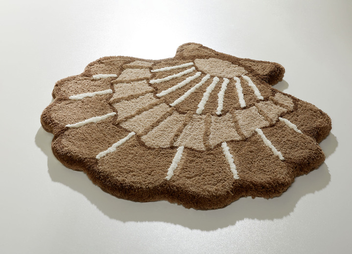 Badgarnituren - Barfußweiche Badgarnitur in Muschel-Optik, in Größe 100 (Vorleger halbrund, 50/ 80 cm) bis 112 (WC-Deckelbezug, 47/ 50 cm), in Farbe TERRA Ansicht 4