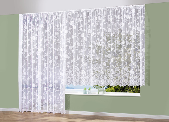 Klassisch - Floral dessinierter Store, in Größe 140 (125x300 cm) bis 298 (245x600 cm), in Farbe WEISS Ansicht 2