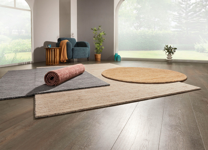 Modern - Handgewebte Brücken und Teppiche aus 100% Schurwolle, in Größe 101 (Brücke, 40x 60 cm) bis 308 (Teppich rund, ø 190 cm), in Farbe NATURBRAUN Ansicht 1