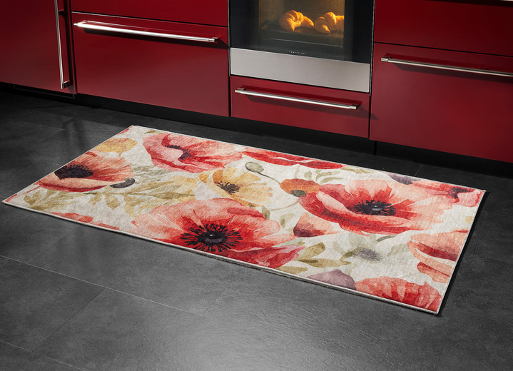 Modern - Küchenläufer und Küchenteppich mit Latex-Rückseite, in Größe 142 (Küchenläufer, 65x180 cm) bis 252 (Küchenteppich, 170x200 cm), in Farbe ROT Ansicht 1