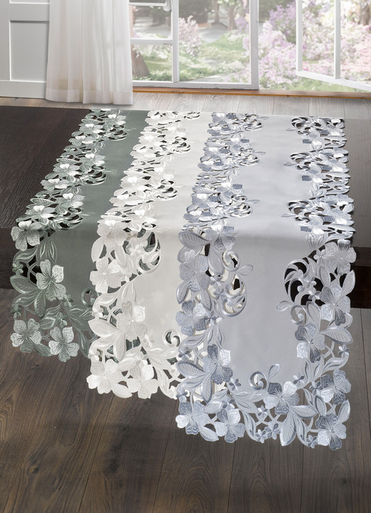 Tischdecken - Bestickte Tisch- und Raumdekoration, in Größe 100 (Deckchen oval, 30/ 45 cm) bis 404 (Kissenbezug, 40/ 40 cm), in Farbe OLIV Ansicht 5