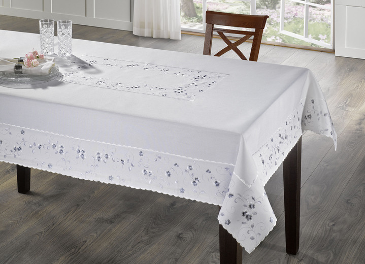 Tischdecken - Bestickte Tisch- und Raumdekoration mit Blümchen-Bordüre, in Größe 140 (Läufer, 40/ 90 cm) bis 404 (Kissenbezug, 40/ 40 cm), in Farbe WOLLWEISS-ROSA Ansicht 3