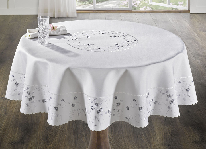 Tischdecken - Bestickte Tisch- und Raumdekoration mit Blümchen-Bordüre, in Größe 140 (Läufer, 40/ 90 cm) bis 404 (Kissenbezug, 40/ 40 cm), in Farbe WOLLWEISS-ROSA Ansicht 4