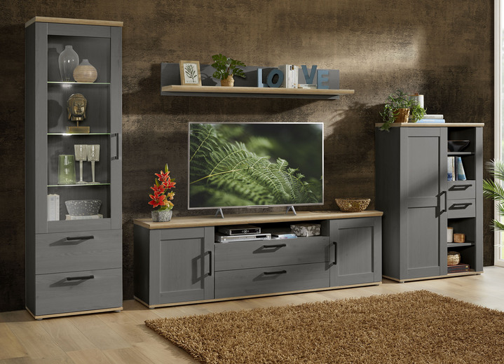 Wohnwände - Wohnwand mit LED-Beleuchtung, in Farbe GRAU-EICHE Ansicht 2