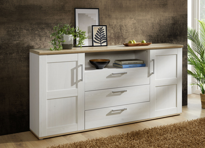 Sideboards - Hochwertiges Sideboard, in Farbe WEISS-EICHE Ansicht 1