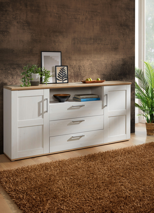 Sideboards - Hochwertiges Sideboard, in Farbe WEISS-EICHE Ansicht 1