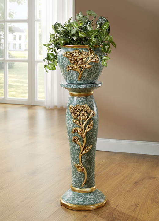 Wohnaccessoires - Säule mit Übertopf aus italienischer Keramik, in Farbe GRÜN-GOLD Ansicht 1