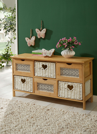 Landhausmöbel - Romantische Kommodenserie aus Bambus, in Farbe NATUR, in Ausführung Kommode, 1 Schublade – Farbe NATUR – Ansicht 