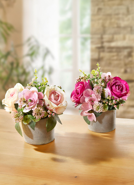- 2er-Set Gestecke mit Rosen und Hortensien, in Farbe ROSA-PINK