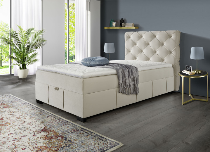 Boxspringbetten - Boxspringbett mit Kaltschaumtopper, in Farbe CREME Ansicht 1