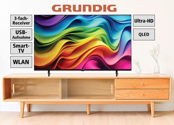 Fernseher - Grundig GUB7440Q 4K-UHD-Smart-QLED-Fernseher, in Farbe SCHWARZ Ansicht 1