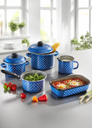 Töpfe & Pfannen - Koch-Set aus hochwertiger Emaillet, 5-teilig, in Farbe BLAU