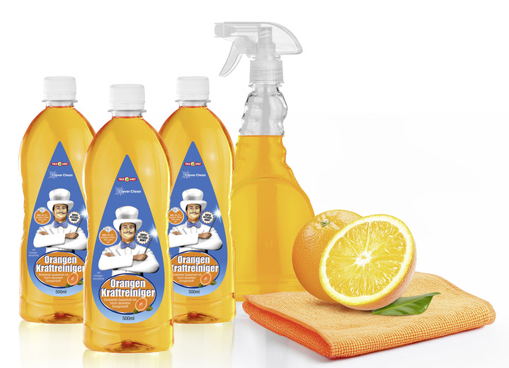 Reinigungshelfer & Reinigungsmittel - Universal-Kraftreiniger-Set, 5-teilig, zur Beseitigung von hartnäckigem Schmutz, in Farbe ORANGE, in Ausführung Orangenreiniger-Set, 5-teilig Ansicht 1