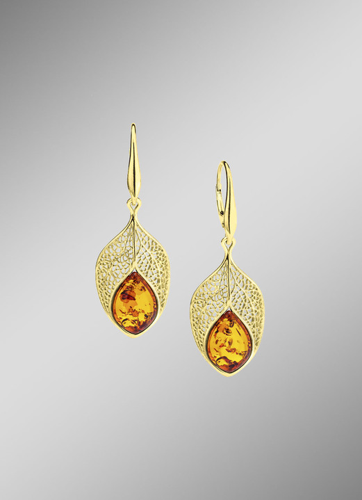 Ohrschmuck - Vergoldete Ohrringe mit Bernstein, in Farbe  Ansicht 2