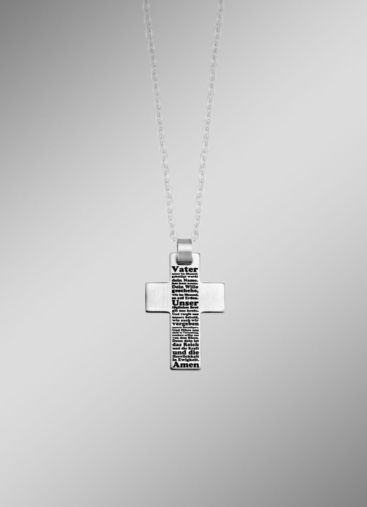 Herren-Modeschmuck - Mattierter Kreuz-Anhänger aus Edelstahl, in Farbe  Ansicht 1