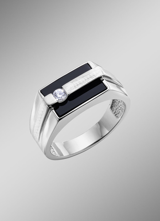 Ringe - Herrenring aus Silber mit Echt Onyx und synthetischen Zirkonia, in Größe 180 bis 240, in Farbe  Ansicht 1