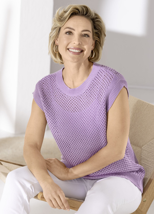 Basics - Pullunder in Netzdessin, in Größe L(44/46) bis XS(32/34), in Farbe FLIEDER Ansicht 2