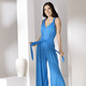 Freizeitkleider - Jumpsuit mit angenähtem Hüftbindegürtel in 3 Farben – Farbe AZURBLAU – Ansicht 2 Freizeitkleider - Jumpsuit mit angenähtem Hüftbindegürtel in 3 Farben, in Größe 034 bis 050, in Farbe SCHWARZ – Farbe AZURBLAU – Ansicht 2