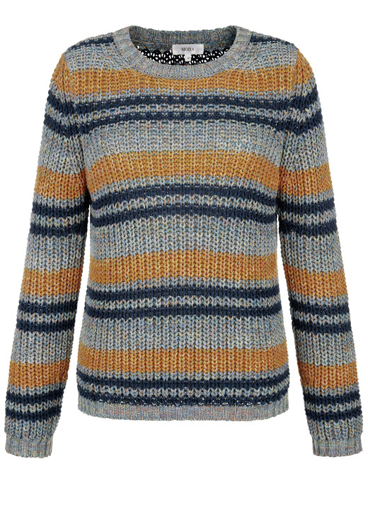Langarm - Pullover in Garnmix, in Größe 038 bis 052, in Farbe PETROL-COGNAC Ansicht 4
