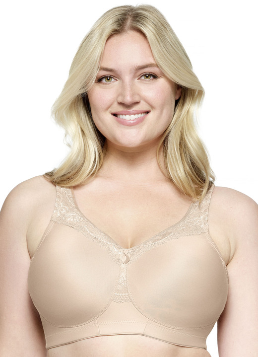Soft-BH - Glamorise Stütz-BH mit Spitzenbesatz, in Größe 080 bis 115, in Cup G, in Farbe BEIGE Ansicht 1