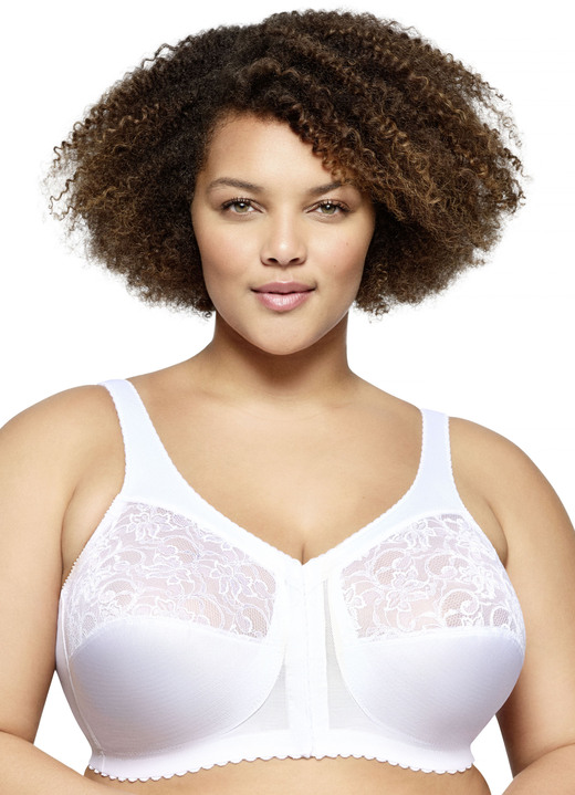 Soft-BH - Glamorise Stütz-BH mit Vorderverschluss, in Größe 085 bis 130, in Cup F, in Farbe WEISS Ansicht 1