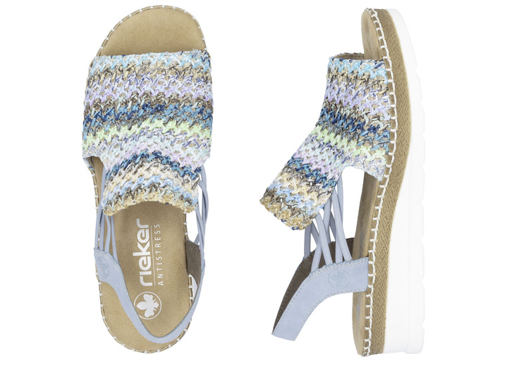 Sandaletten & Pantoletten - Rieker, sommerliche Damen-Sandalen, mit seitlichen Elastik-Bandagen, in Größe 036 bis 042, in Farbe HELLBLAU-BUNT Ansicht 4