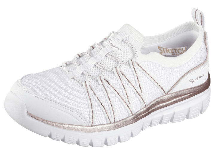 Slipper & Schnürschuhe - SKECHERS,  trendige Damen-Slipper, aus gestricktem Mesh-Material, in Größe 036 bis 042, in Farbe SCHWARZ-ROSÉGOLD Ansicht 6