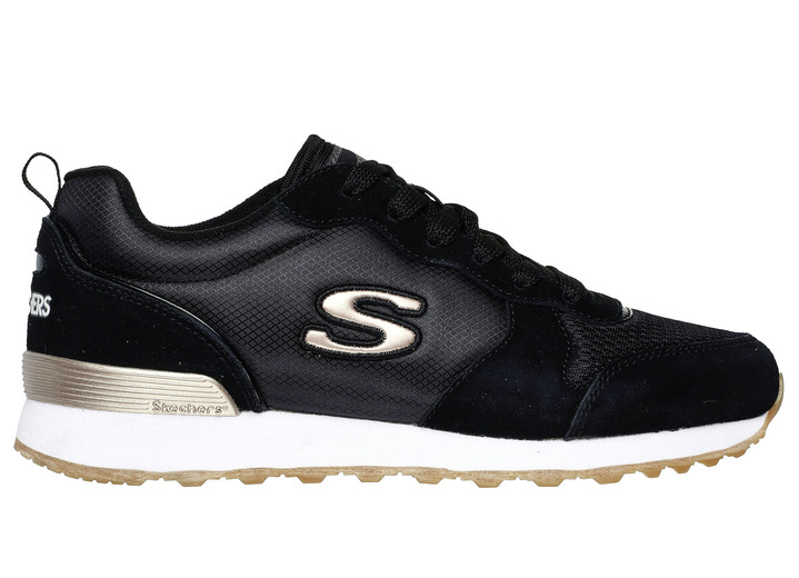 Damenmode - SKECHERS, sportliche Damen-Sneaker, aus Leder, Synthetik und Mesh, in Größe 036 bis 042, in Farbe SCHWARZ-ROSÉGOLD Ansicht 4