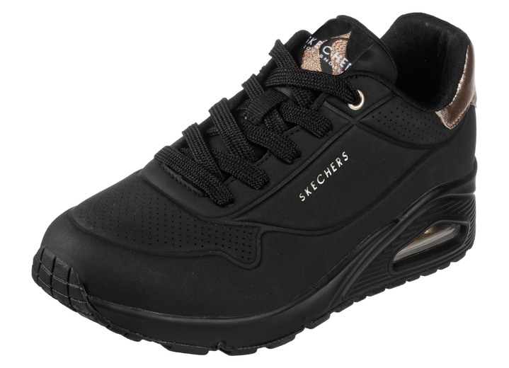 Slipper & Schnürschuhe - SKECHERS, bequeme Damen-Sneaker, mit sichtbarem Luftpolster, in Größe 036 bis 042, in Farbe SCHWARZ-GOLD Ansicht 1