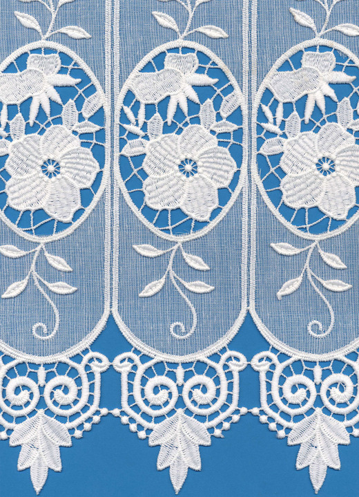 Klassisch - Kurzstore mit Blumen in Macramé-Spitze Ansicht 3 Klassisch - Kurzstore mit Blumen in Macramé-Spitze, in Größe 823 (35x120 cm) bis 890 (90x225 cm), in Farbe WEISS Ansicht 3