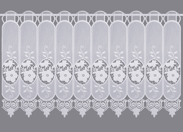 Klassisch - Kurzstore mit Blumen in Macramé-Spitze Ansicht 5 Klassisch - Kurzstore mit Blumen in Macramé-Spitze, in Größe 823 (35x120 cm) bis 890 (90x225 cm), in Farbe WEISS Ansicht 5